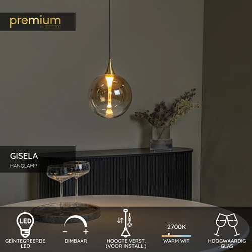 Lucide GISELA - Hanglamp - Ø 16 cm - LED Dimb. - 1x5W 2700K - Amber | Premium - USP